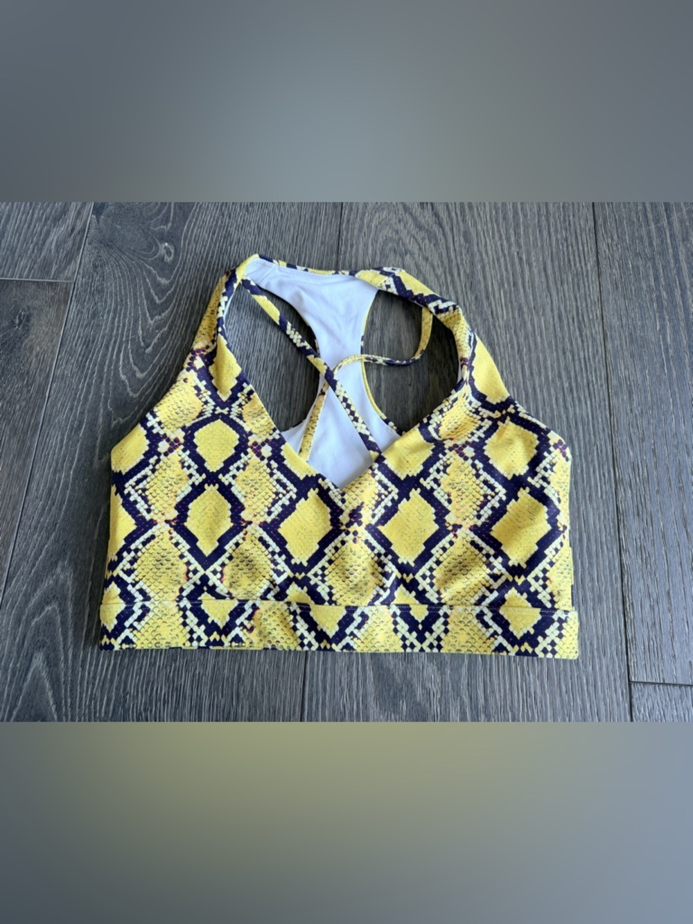 Exotica Yellow Snake Print Performance Deep V Cross Front Crop Top